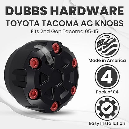 4 Pack - 2nd Gen Tacoma Accessories AC Knob Upgrade - 2005,2006,2007,2008,2009,2010,2011,2012,2013,2014,2015 Tacoma Climate Control Dial Mods Set - for Toyota Interior Replacement Kit
