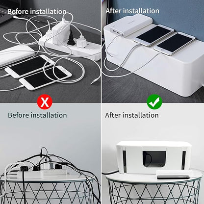 Cord Organizer Box, Cable Hider for Power Strips, Surge Protector, Extension Cord and Wire Management, Cable Management Box (2PCS/Large and Medium Size/White)