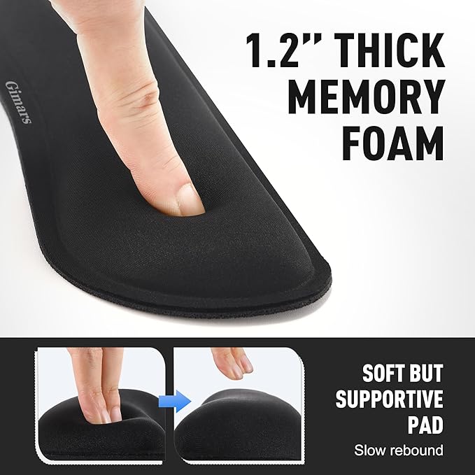 Gimars 63D High-Density Thicken Memory Foam Keyboard Wrist Rest, 17.3'' Enlarge Ergonomic Wrist Rest with Anti-Slip Rubber Base for Typing Pain Relief, Office, Gaming, Computer, Laptop, Mac, Black