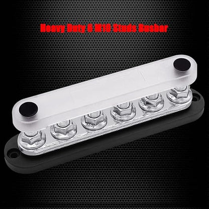 6 x M10 (3/8") Studs Power Distribution Block Bus Bar 12V, Ampper 7" HD 300A Marine BusBar Battery Distribution Block W/Cover for Car Boat Solar (Black)