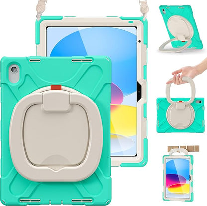 BRAECN Kids Case for iPad (A16) 11th/10th Generation 11”/10.9'' 2025/2022-Shockproof Silicone Cover w/Screen Protector/Pencil Holder/Swivel Handle Grip/Kickstand/Carrying Shoulder Strap, Mint Green