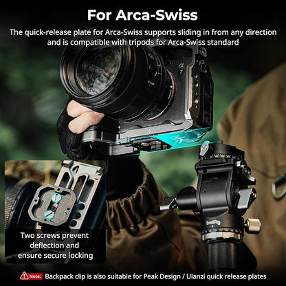 SMALLRIG Camera Clip with Plate, Quick Release System, Max Payload 40kg/88lb, for Sony, for Nikon, for Fujifilm, for DSLR Action Camera, Backpack Strap Clip Kit for Arca-Swiss - 5053