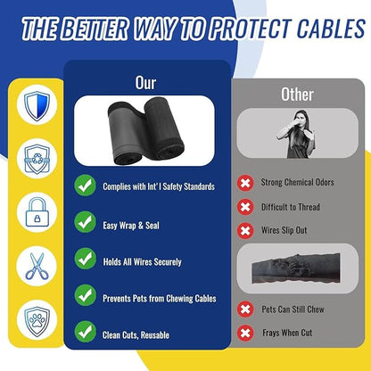 Flauzmann 1.5" - 6.6FT Chew Proof Cord Protector from Pets, Black Heavy Duty Dog & Cat Cable Sleeve Cover - Flexible Split Sleeve for Home, Office, Automotive Wires
