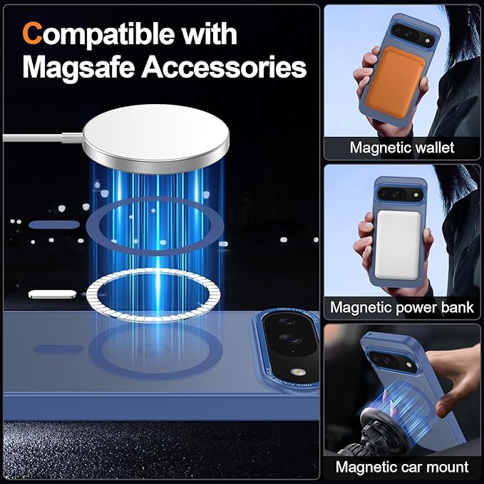 Magnetic for Google Pixel 9/Pixel 9 Pro Case, [Military Grade Drop Protection] [Compatible with MagSafe] Shockproof Slim Translucent Matte Anti-Slip for Women Girls Men Case, Blue