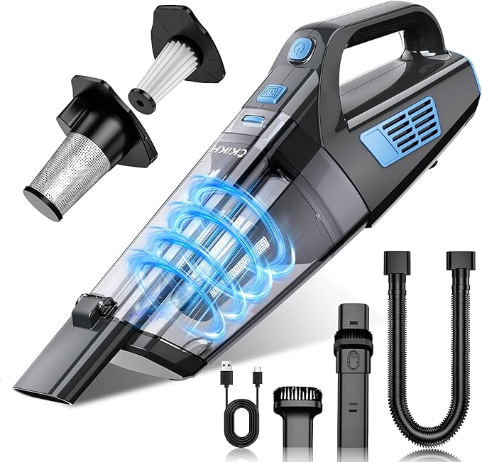 CKIKH Handheld Vacuum Cordless, 15000PA Strong Suction Hand Held Car Vacuum Cleaner Portable with Multi-Nozzles & Washable Filter, Lightweight Dust Busters Rechargeable for Home, Car, Office, Pets