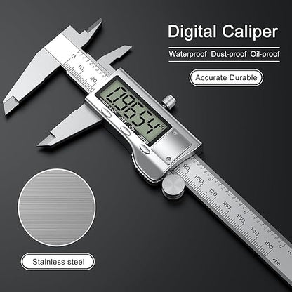 Digital Calipers, Caliper Measuring Tool with Large LCD Screen, Stainless Steel Micrometer Caliper Digital, Auto-Off Feature, Screen Splash Proof, Switch from Inch Metric Fraction (6Inch/150mm)