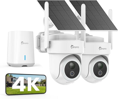 CAMSTRO 4K Security Cameras Wireless Outdoor No Subscription, 360° PTZ Home Security Cameras System, 64G Local Storage Home Hub, Human/Vehicle/Pet Recognition AI, Color Night Vision, 2 Cam-Kit