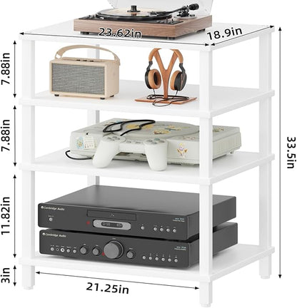 LELELINKY 4-Tier AV Media Player Stand, Stereo Stand, Modern Audio Shelf,Wooden TV Stand,Multifunctional Media Console Shelf, Suitable for Home, Conference Room, White