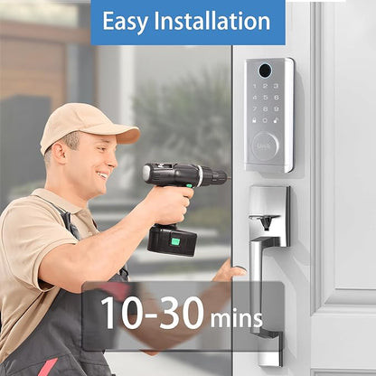 UMIK UMIKSMART Fingerprint Door Lock with Handle Set, Keyless Entry Smart Door Lock, Electronic Keypad Deadbolt Locks, App Control for Front Door, Home (Matte Silver in Zinc)