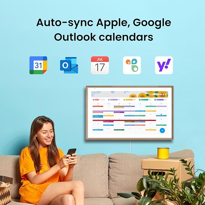 ApoloSign 21.5" Digital Calendar: Dual Mode Calendars with Google Play & Multi-calendar Sync, Electronic Planner & Chore Chart, Smart Touchscreen, Interactive Display for Family Schedules (Teak Wood, 21.5-inch)