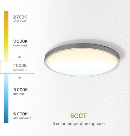 ASD LED 12" Round Flush Mount Ceiling Light Fixture, Low Profile Surface Lighting | 5CCT, Dimmable, Ultra-Thin, ETL Listed | 24W 1900LM 2700-6000K 120V | Kitchen, Bedroom, Hallway Lamp | Nickel