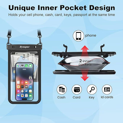 [Up to 10"] Large Waterproof Phone Pouch Bag - 2 Pack Waterproof Phone Case for iPhone 16 15 14 Pro Max Galaxy S25 S24 Ultra, IPX8 Cellphone Water Protector Pouch Beach Essentials Travel Must Haves