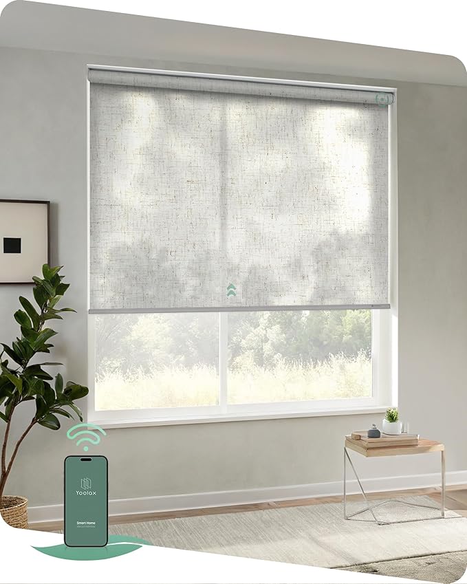 Yoolax Motorized Blinds App Control, Light Filtering Motorized Shades for Windows, Cordless Automatic Roller Shades for Bedroom Living Room Office(Light Filtering Linen Beige, 31" W x 72" H)