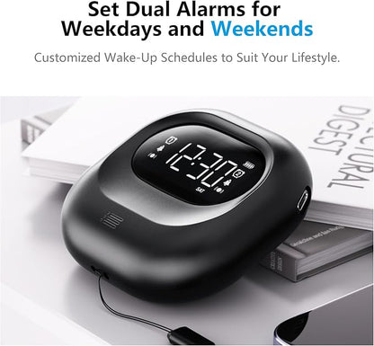 Mesqool Vibrating Alarm Clock for Heavy Sleepers, Battery Operated Rechargeable Bed Shaker Under Pillow, Weekday/Weekend Dual Alarms, Wireless, Cordless, Travel Digital Clock for Hearing-impaired