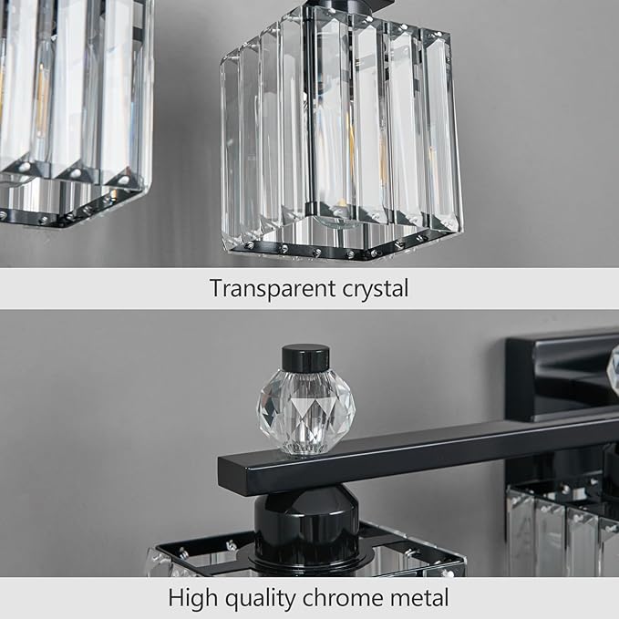 FDPBY Vanity Lights 6-Light Modern Crystal Vanity Light Plating Black Bathroom Light Fixtures Over Mirror Crystal Bathroom Vanity Lighting Fixtures