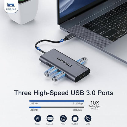 USB C Hub, QGeeM USB 4k to HDMI Adapter, 7 in 1 USB-C Dongle with 100W PD,USB 3.0, Card Reader, Compatible for MacBook iPhone 15/17 Ipad Pro max,Chromebook Laptop USB Type C Dock-Grey