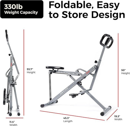 Sunny Health & Fitness Smart Row-N-Ride Glute & Leg Trainer, Foldable Squat Assist Rower with Exclusive SunnyFit App Connection