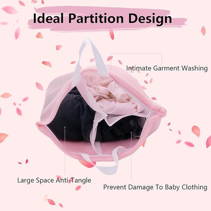 Guozcaray 2 Pcs Special Zoning laundry bag for delicates with handles mesh laundry bags washing machine laundry totes travel storage and sorting bag (Pink2)
