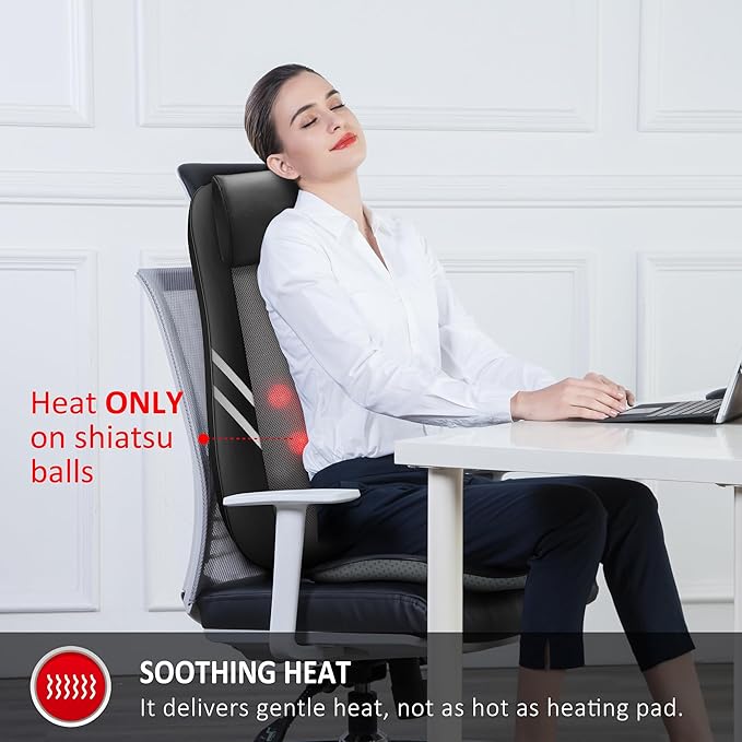 Snailax Back Massager with Heat,Shiatsu Massage Seat Cushion,8 Flexible Nodes for Full Back Massage Chair Pad,Chair Massager for Office,Gifts