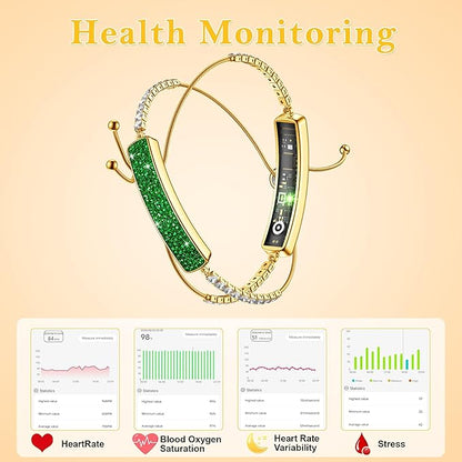 Smart Bracelet for Women, Jewelry Fitness Tracker with 2 Bands, Heart Rate & SPO₂ Monitor, Stress & Sleep Tracking, Step & Calorie Counter, 5ATM Waterproof for iOS & Android, No Subscription, Green