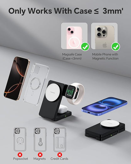 3 in 1 Charging Station for iPhone 16/15/14/13/12 Series, Wireless Charger for Apple Watch，Travel Magnetic Charging Stand for AirPods (Panda Color)