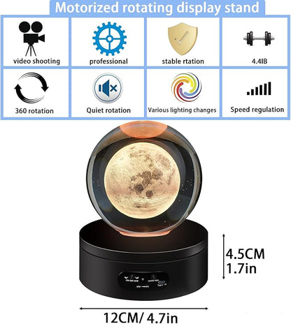 YVV LED Rotating Display Stand, Lighted Base-Crystal Glass Art, 360 Degree Automatic Mute Rotating Turntable, Motorized Display Stand with Colorful Lights, Tumbler Supplies Spinner 4.72in