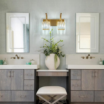 FDPBY Crystal Vanity Lights 2-Light Gold Wall Lamp Modern Crystal Bathroom Light Fixtures Over Mirror 13.77" Long Bathroom Wall Sconce