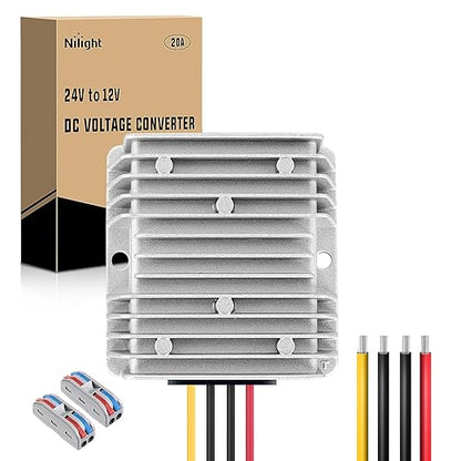 Nilight 24V to 12V Voltage Converter 240W 20A Regulator Step Down to 12VDC Waterproof DC Convert Reducer Power Supply Transformer Module for Golf Cart Scooters Trucks