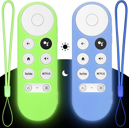 2PC Cover-Case-for-Chromecast-Google-TV-Remote, Glow-in-The-Dark Silicone Sleeve Skin for Google Chromecast 4K/HD (Green + Blue)