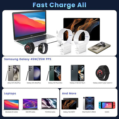 2Port 45W Super Fast Charger Type C, 2Pack 45W USB-C Charger Fast Charging for Samsung Galaxy S24 Ultra/S24+/S24/S23 Ultra/S23+/S22/S20/Note10+ with 2X 6.6ft Type C Cord (White)