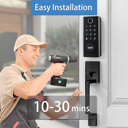 UMIK UMIKSMART Fingerprint Door Lock with Handle Set, Keyless Entry Smart Door Lock, Electronic Keypad Deadbolt Locks, App Control for Front Door, Home (Matte Black in Zinc)