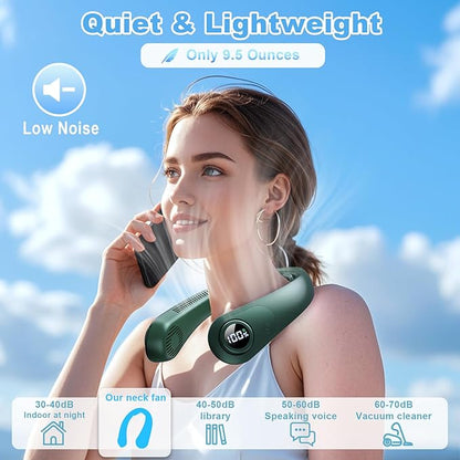 Portable Neck Fan that Blow Cold Air, LED Display, Rechargeable Hands-Free Wearable Cooling Personal Fan, 5 Speed, Neck Support, Bladeless Neck Air Conditioner, Gift for Women/Men, Hot Flashes, Travel