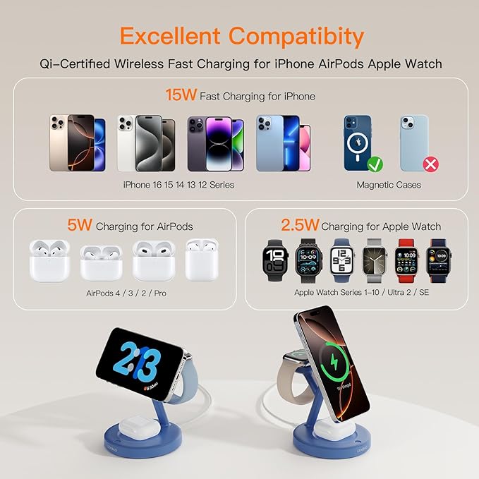 2025 3 in 1 Charging Station for Apple iPhone AirPods Watch with Mag-Safe Charger Wireless Charger Stand for iPhone 16 15 14 13 12 Series AirPods iWatch Series - Gifts for Wife & Husband