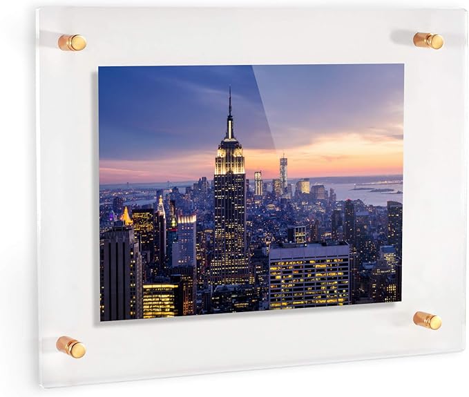 ArtToFrames 8x32 Inch Double Panel Floating Acrylic Picture Frame (Full Frame is 12x36) comes with Gold Standoff Hardware, Made in the USA, 3 Pack