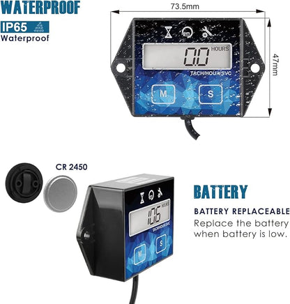 2 Pieces Runleader Small Engine Timer, Digital Tachometer, Maintenance Reminder, Battery Replaceable, User Shutdown, for ZTR Lawn Mower Tractor Generator Marine Outboard ATV (2)