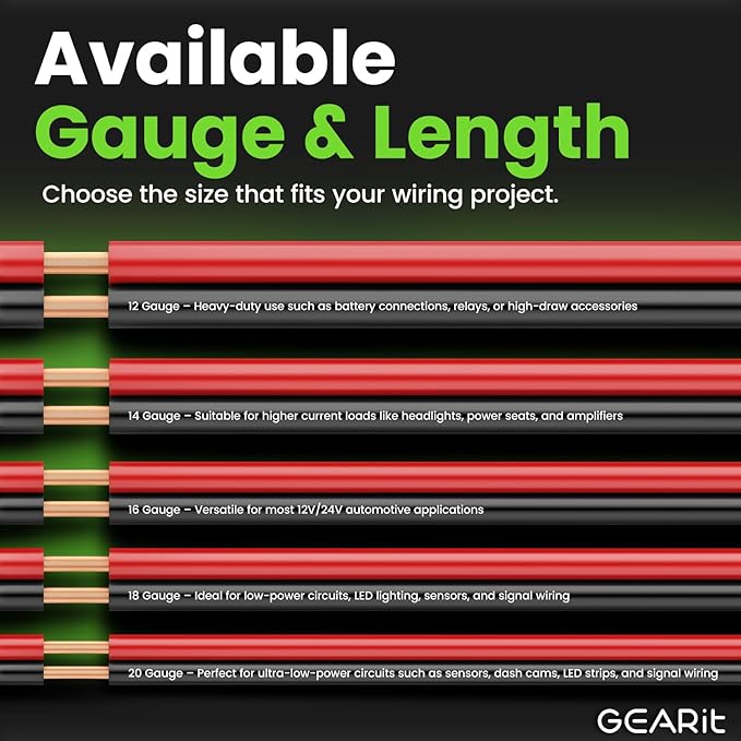 GEARit 20 Gauge Wire (500ft - Black/Red) GPT Automotive Primary Bonded Wire - Copper 2 Conductor CCA - for Car Audio, Speaker, Trailer Harness, Electrical - 500 Feet Total 20ga awg