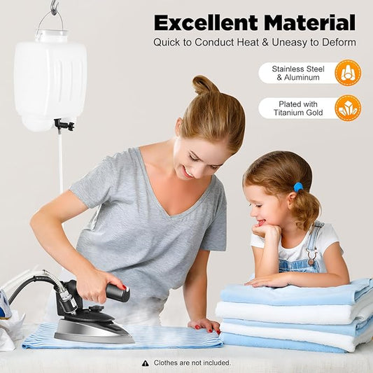 Industrial Gravity Feed Steam Iron 1200W Commercial Electric Iron with 3L Large Capacity Water Bottle, Temperature Adjustable Heavy Duty Clothes Iron for Garment Factory Dry Cleaners Hotels