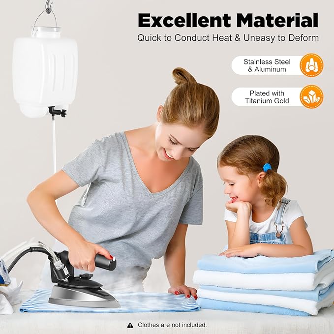 1200W Industrial Electric Steam Iron, Professional Steam Iron with 0.79gal Water Tank and Adjustable Temperature for Garment Factories Curtain Stores Dry Cleaners