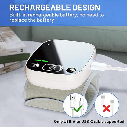 FOTOSY Blood Pressure Monitor Rechargeable Blood Pressure Monitors for Home Use Adjustable Automatic Wrist Cuff Voice Broadcast 2 * 120 Reading Memory for 2 Users with Carrying Case