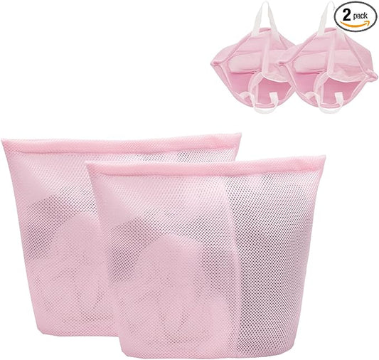 Guozcaray 2 Pcs Special Zoning laundry bag for delicates with handles mesh laundry bags washing machine laundry totes travel storage and sorting bag (Pink2)