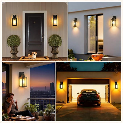 LTBLIGHT 2-Pack Motion Sensor Outdoor Wall Light Fixtures, Modern Black Dusk to Dawn Porch Light Lantern with 3 Modes, Waterproof Exterior Lighting for House, Patio, Garage, Front Door