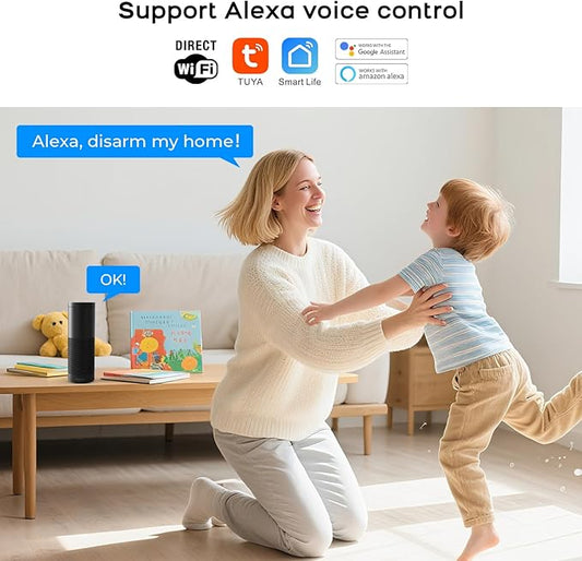 Wireless Home Security Aystem,24Pcs DIY Kit with Door/Window Sensors,Motion Sensors Detectors,SOS Button,Remote,APP Insta Alert Compatible with Alexa,for Smart Life or Tuya APP,NO Monthly Fees