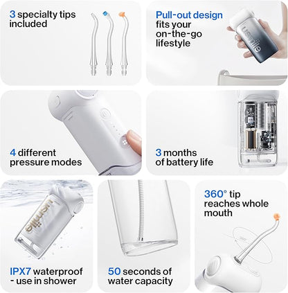usmile C10 Portable Water Flosser – Travel-Friendly, 95-Day Battery, 4 Modes, 360° Nozzle, 180ml Tank, IPX7 Waterproof, Dentist-Recommended for Braces, Implants & Sensitive Gums (Inkstone Black)