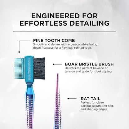 Style Factor EDGE BOOSTER® Hammer Brush Rat Tail– Double-Sided Edge Control Brush & Comb with Boar Bristles – For Edges, Slick Backs, Baby Hair Styling, and Taming Flyaways- Mini Travel Size