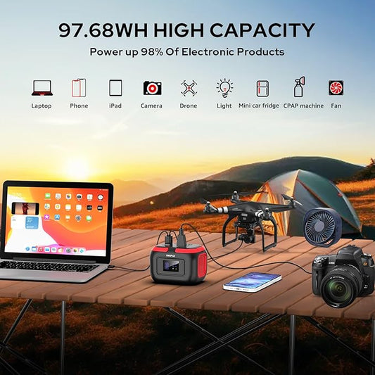 ENOFLO Portable Power Station, 97.68Wh Solar Generator, Lithium Battery Power with 110V AC 120W Peak Socket/DC/USB QC3.0/LED Light for Outdoor Camping Trip Home Backup Emergency