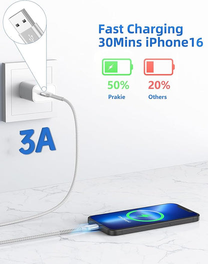 USB C Cable [2 Pack, 10FT], Long USB A to USB C Charger Cable, Type C Cable 3A Fast Charging Upgraded Extra Durable Braided USBC Cord for iPhone 17/16 15 Pro Max/Samsung Galaxy S23/LG and More-Silver