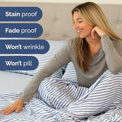 Split Head King Sheet Set – 4 Piece Flex Split Top King Sheets for Adjustable Beds - Fits 14” to 16" Mattress w/ Deep Pockets - Breathable & Cooling - Luxury Bedding and Wrinkle Free - Blue Stripes 3