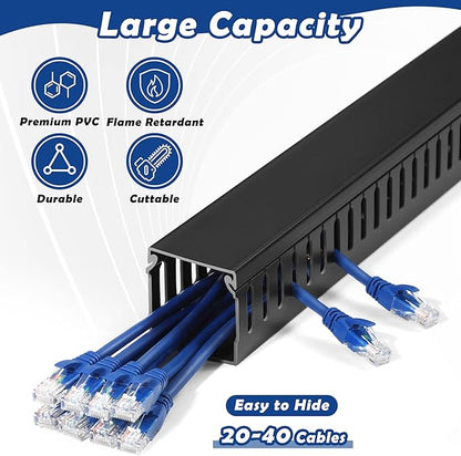 ZhiYo 2x2in Cable Raceway, 6.6ft (2xL3.3ft) Server Rack Cable Management Under Desk Cord Organizer, Electrical Safe PVC Cable Channel Open Slot Wire Raceway for Network/PC/TVs, Wire Duct Black