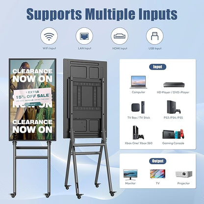 QIXZOCV MWE 43 Inch Mobile Digital Signage Display Touchscreen Kiosk with Flight Case, Portable LCD Screen with Screen Mirroring App Publishing, Advertising Display Poster, Android OS