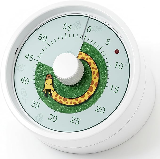 BellMan Visual Timer, 60 Minute Countdown Timer for Kids and Adults with Silent Operation, Study and Meetings Time Management Tool, Timer for Kitchen Office Classroom, Gift with Giraffe (White Green)